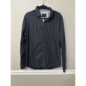 Craft + Flow Shirt Mens Large Long Sleeve Button Up Pocket Floral Diamond Navy‎